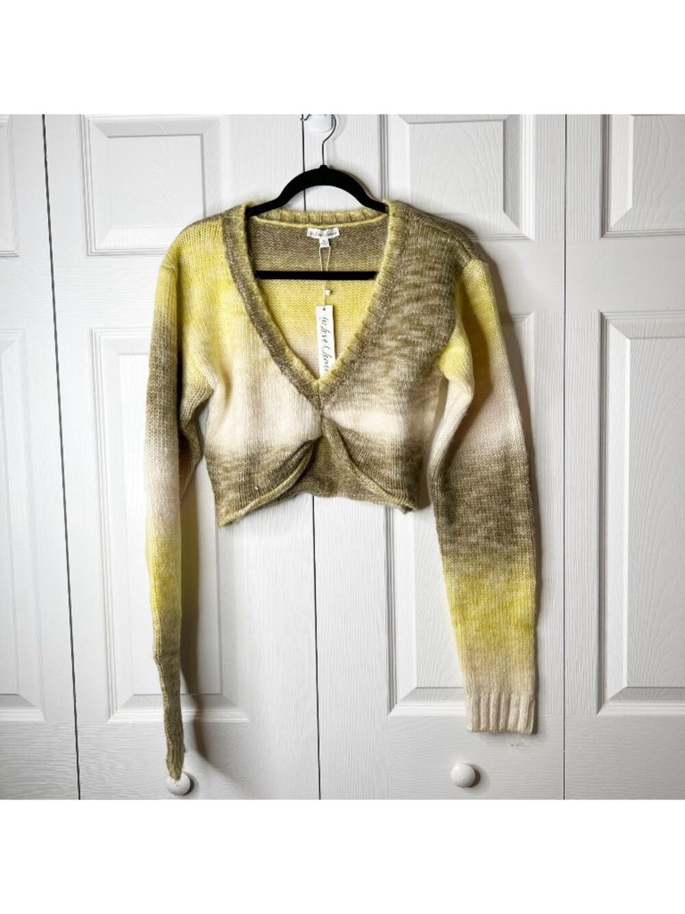 For Love & Lemons Celeste Twist Front Green Crop Sweater Women's Size X-Large XL